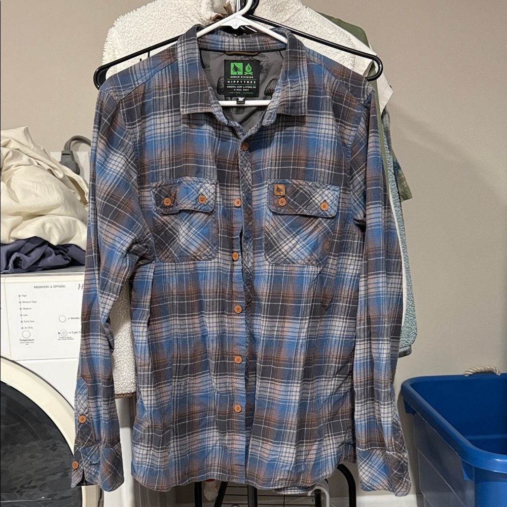 HippyTree Blue and Brown Plaid Button-Up flannel Shirt